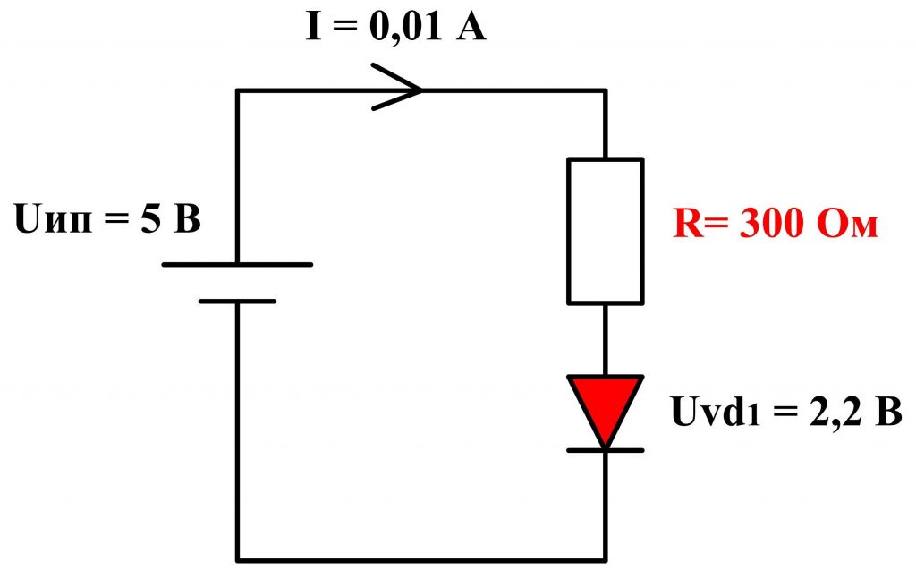 Расчет сопротивления резистора для светодиода при 5 В
